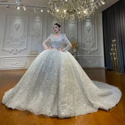 Customized Amanda Novias Official Square Neckline Long Sleeves Sparkly Wedding Dress