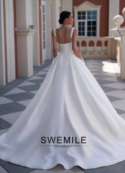SWEMILE Elegant Satin Wedding Dress for Women Bride Gowns A-line Buttons Square Collar Sleeveless Vestidos Para Mujer Customized