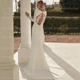 Sexy Elegant Wedding Dresses Woman's Mermaid Long Sleeve Train Sexy V Neck Backless Satin Bride Gowns Vestidos Novia Customized
