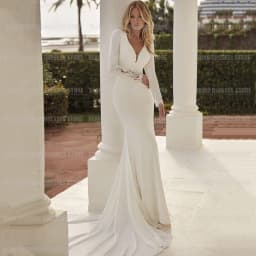 Sexy Elegant Wedding Dresses Woman's Mermaid Long Sleeve Train Sexy V Neck Backless Satin Bride Gowns Vestidos Novia Customized