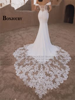 BONJOURY Elegant Wedding Dresses for Bride Off the Shoulder Appliques Trumpet Zipper Court Train Abito Da Sposa Customized