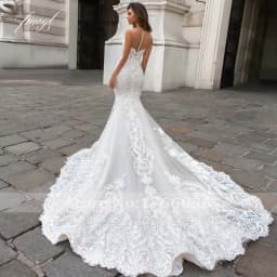 Customized Exquisite Sweetheart Illusion Lace Mermaid Wedding Dresses Luxury Appliques Button Court Train Trumpet Bridal Gown