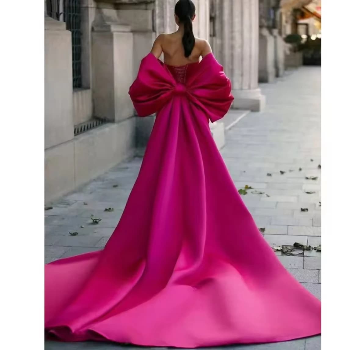 Fuschia Satin Detachable Train Big Bow Removable Overskirts for Dresses Formal Party Skirts Cape Customized 2025