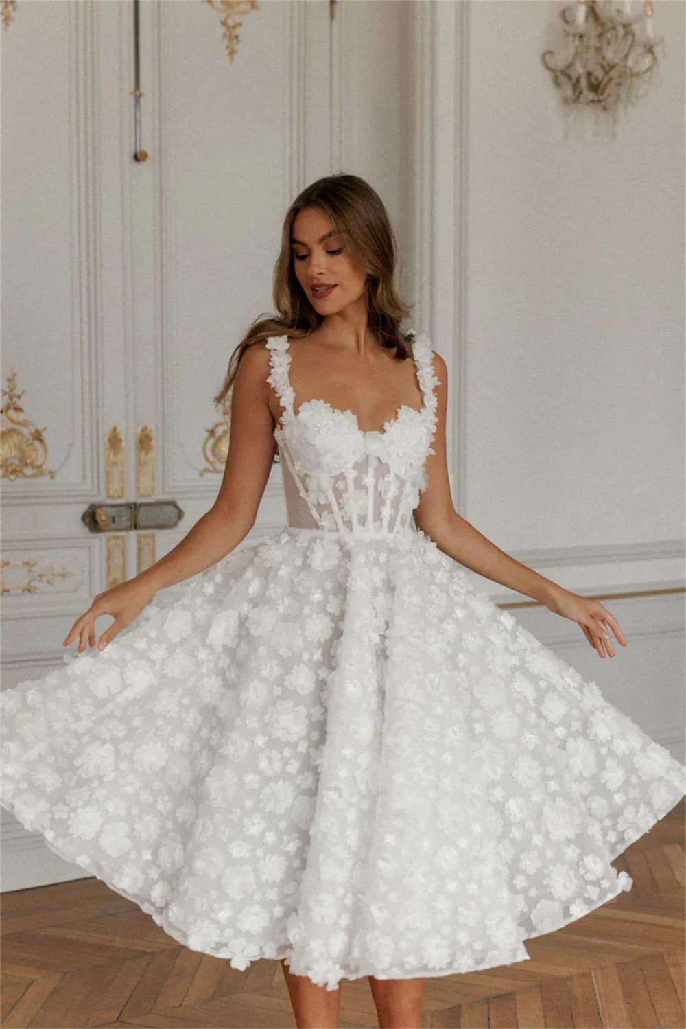Customized Wedding Dress Lace Flowers Spaghetti Strap A-Line robes de soirée Knee-Length Valentines Day Evening Dresses Gowns