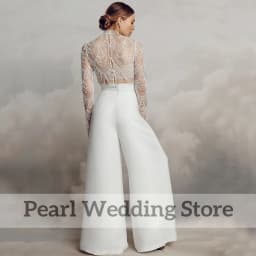 Exquisite High Neck Beading New Wedding Gown Sexy Illusion Long Sleeve Pearl Heavy Industry Bride Civil Custom Vestidos De Novia