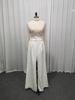 Exquisite High Neck Beading New Wedding Gown Sexy Illusion Long Sleeve Pearl Heavy Industry Bride Civil Custom Vestidos De Novia