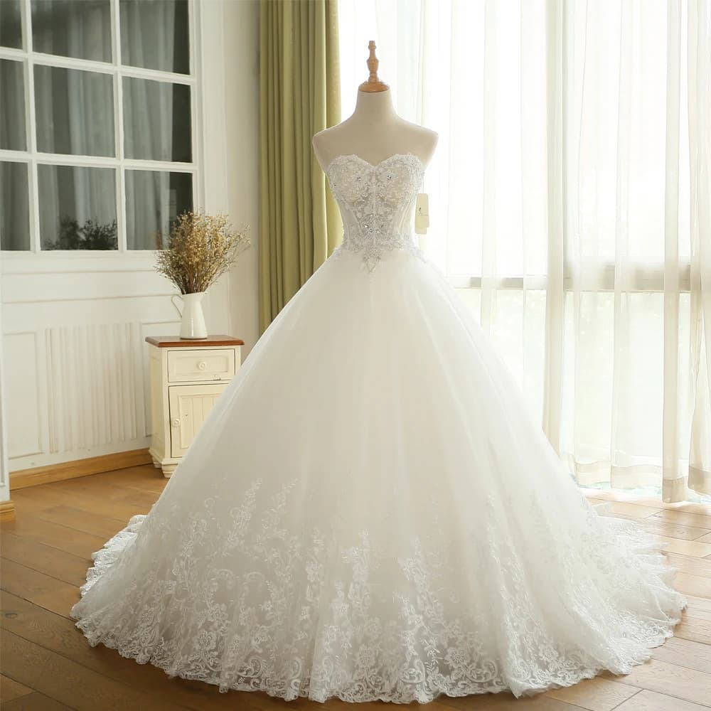 BEPEITHY Customized Sexy Sheer Lace Crystal Ball Gown Wedding Dress Sweetheart Vintage Princess Bridal Dresses Vestido De Novia
