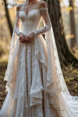 Verngo Boho Off Shoulder Long Sleeve Wedding Dress Lace Corset A Line Bridal Gown Fairy Forest Elegant Bride Dress Customized