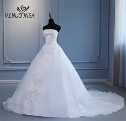 VLNUO NISA Vestido De Noiva Strapless Sleeveless Wedding Dresses Long Train Embroidery Sequined Princess Plus Szie Bridal Gown