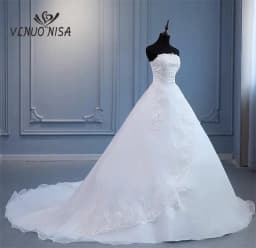 VLNUO NISA Vestido De Noiva Strapless Sleeveless Wedding Dresses Long Train Embroidery Sequined Princess Plus Szie Bridal Gown