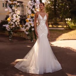 HAMMAH Exquisite Lace Appliques Wedding Dress Mermaid Sleeveless Chapel Train V-neck Backless Vestidos De Novia Customized