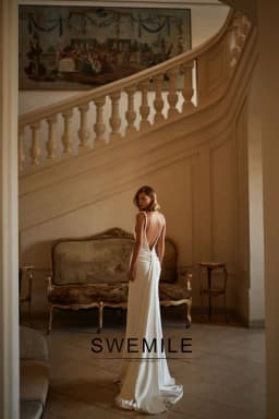 SWEMILE Elegant Beads Wedding Dress for Women Pleated Spaghetti Straps Backless Bride Gowns Vestidos Para Mujer Customized