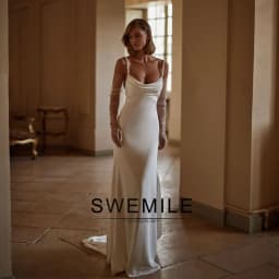 SWEMILE Elegant Beads Wedding Dress for Women Pleated Spaghetti Straps Backless Bride Gowns Vestidos Para Mujer Customized