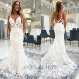 Anna Attractive Women's Wedding Dress Spaghetti Strap V-neckline Sleeveless Lace Appliques Mermaid Backless Vestidos Customised