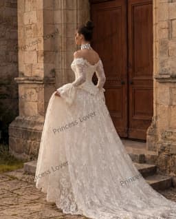 Off the Shoulder Wedding Dresses Lace Long Sleeves Elegant Bridal Gown Vintage Formal Party Dress Chic robe de mariée Customized