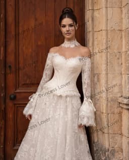 Off the Shoulder Wedding Dresses Lace Long Sleeves Elegant Bridal Gown Vintage Formal Party Dress Chic robe de mariée Customized