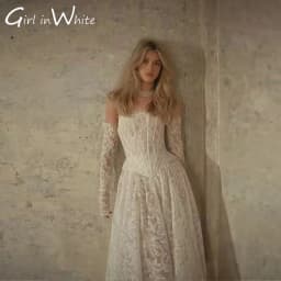 Popular Off Shoulder Boat Neck Lace Bridal Grown A Line Wedding Dresses Detachable Long Sleeves Vestido De Noival Customized