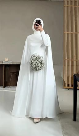 QICHE Modest White Muslim Wedding Dresses with Cape Customized Bride Dress Elegant Long Sleeves Woman Bride Civil Bridal Gowns