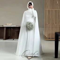 QICHE Modest White Muslim Wedding Dresses with Cape Customized Bride Dress Elegant Long Sleeves Woman Bride Civil Bridal Gowns
