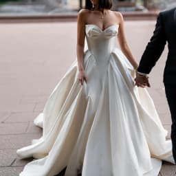 Sharon Said Elegant Sweetheart Off White Satin Wedding Dress for Women Luxury Long Train Corset Simple Bride Dress SW010