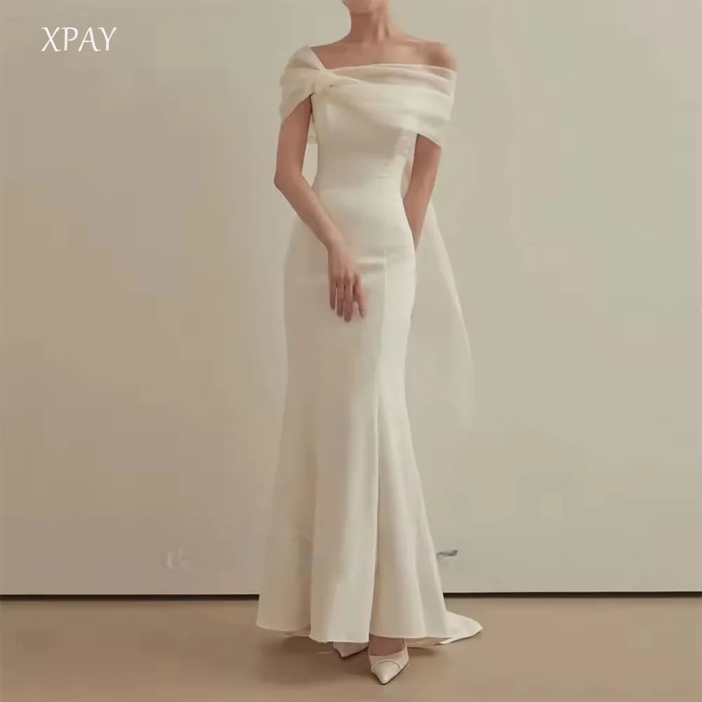 XPAY Elegant Off Shoulder Women Prom Dresses Ankle-Length Wedding Party Dresses Korean Pretty Bride Gowns Dresses Customized