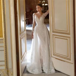 Customized Luxury Mermaid Wedding Dress O-neck Long Sleeve Tulle Backless Bridal Gown Detachable Trailing Marriage Dress