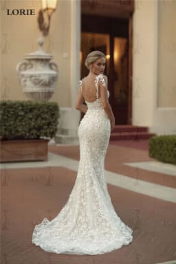 LORIE Exquisite Lace Mermaid Wedding Dresses vestido de novia Spaghetii Strap Bridal Gowns Appliqued LaceWedding Gowns Customizd