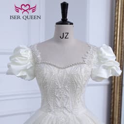 Customized Short Sleeves Pearls Beaded Europe Princess Wedding Dresses For Bride Embroidery Gilter Wedding Dress Fashion WX0308