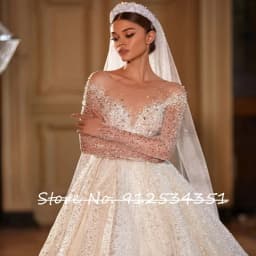 Vestidos De Novia Shining Long Sleeve Ball Gown Wedding Dress Beading Tulle Luxury Hochzeitskleid Button Back Gorgeous Trouwjurk