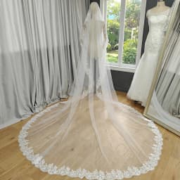 Customized Eyelash Lace Mantilla Veil, 3m*3m Long Bridal Veil with Chantilly Eyelash Lace, Ivory Wedding Veil with Hidden Comb