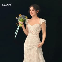 OLOEY Princess A Line Lace Korea Wedding Dresses Off Shoulder Silk Lace Photo Shoot Long Elegant Bridal Gowns 웨딩드레스 Custom