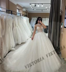 VIKTORIA Princess Shiny Wedding Dresses For Woman Bride Ball Gowns Long Sleeves Tulle Appliques Vestido De Novia Customized