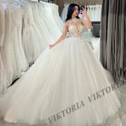 VIKTORIA Princess Shiny Wedding Dresses For Woman Bride Ball Gowns Long Sleeves Tulle Appliques Vestido De Novia Customized