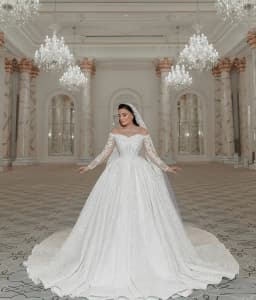Customized Luxurious Wedding Dress Organza With Embroidery Bead Princess Ballgown O-Neck Bride Dress Vestido De Novia