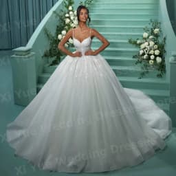 Sparkling A Line Women's Sexy Spaghetti Straps Wedding Dresses Vestido De Novia Backless Bride Gowns Customized Robe De Mariée