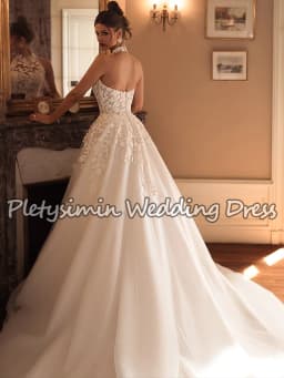 Romantic Sleeveless Halter Neck Wedding Dresses Lace Tulle Boho A-Line Bridal Gown for Women Vestido De Noiva Longo Customized