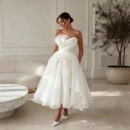 Midi Simple Wedding Dress 2027 Organza A Line Bridal Gown Strapless Corset Back Civil Short Reception Dress For Bride Customized