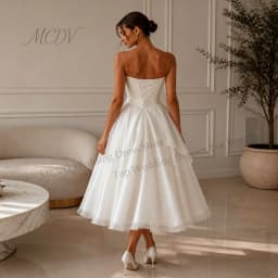 Midi Simple Wedding Dress 2027 Organza A Line Bridal Gown Strapless Corset Back Civil Short Reception Dress For Bride Customized
