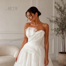Midi Simple Wedding Dress 2027 Organza A Line Bridal Gown Strapless Corset Back Civil Short Reception Dress For Bride Customized