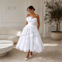 Midi Simple Wedding Dress 2027 Organza A Line Bridal Gown Strapless Corset Back Civil Short Reception Dress For Bride Customized