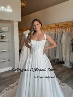 SoDigne A-line Satin Wedding Dresses Sleeveless Lace Appliques Bridal Dress 2026 Long Bride Gown Vestidos De Novia Customized