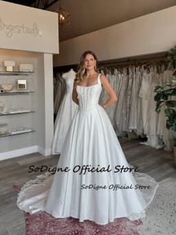 SoDigne A-line Satin Wedding Dresses Sleeveless Lace Appliques Bridal Dress 2026 Long Bride Gown Vestidos De Novia Customized
