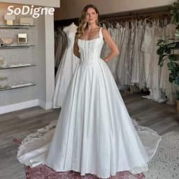 SoDigne A-line Satin Wedding Dresses Sleeveless Lace Appliques Bridal Dress 2026 Long Bride Gown Vestidos De Novia Customized