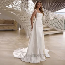 Anna Attractive Square Collar Wedding Dress Sleeveless Mermaid Lace Appliques Zipper Satin Vestidos Para Mujer Customised