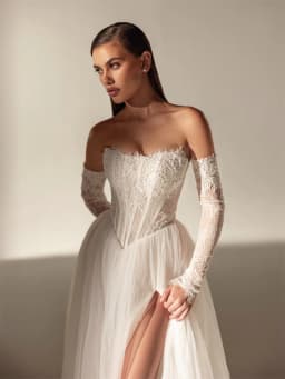 Kyoto Customized White Strapless Wedding Dress Detachable Sleeves Tulle vestidos de noiva Side High Split Evening Dress 2025