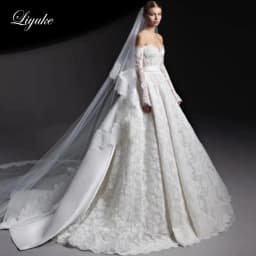 Liyuke Custom Made Sweetheart A-Line Wedding Dress Off The Shoulder Full Lace Bridal Gowns With Removable Satin Train