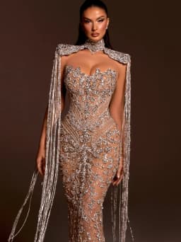 Champagne Lining Beaded Embroidery Mermaid Wedding Dress Shiny Tassel Customized Bride Gown Stunning Crystals Church Wear