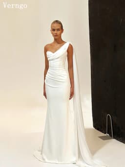 Verngo lvory Satin Wedding Dress One Shoulder Mermaid Bridal Gowns Elegant Sweap Train Women Bride Dress Customized