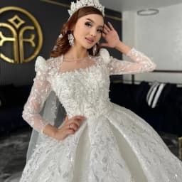 Flavinke Customized Gorgeous Scoop Neck Court Train Appliques Beads Ball Wedding Dresses Luxury Beading Long Sleeve Bridal Dress