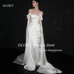 OLOEY Simple A-Line Silk Satin Off Shoulder Korea Wedding Dresses Elegant Long Bridal Gowns Customized 웨딩드레스 Photo Shoot
